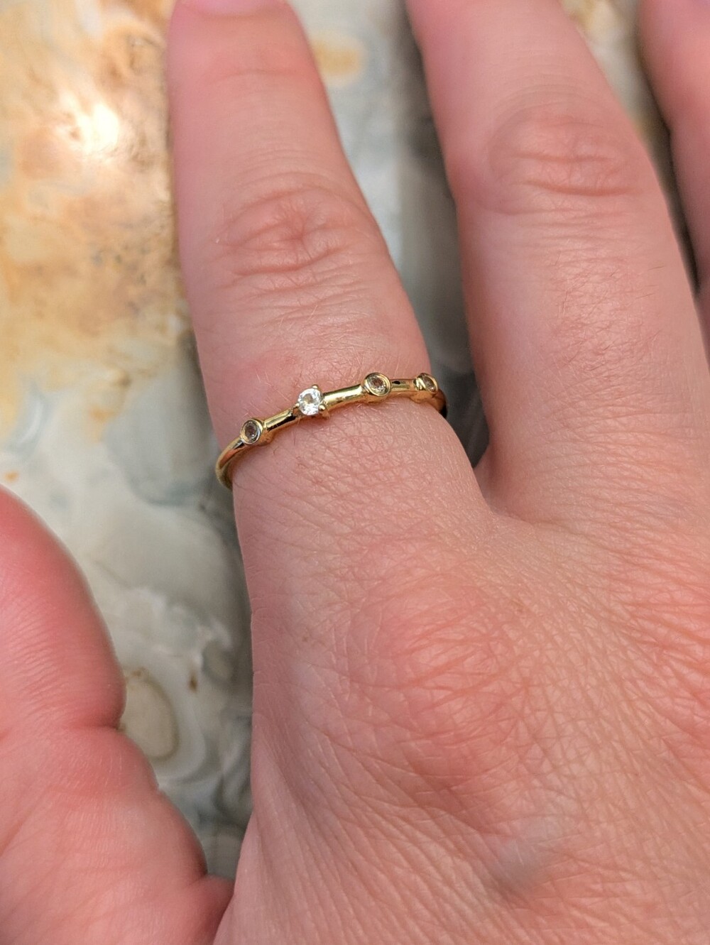 YS INDIA 925 Delicate Gold Stackable Ring Asymmetrical Vintage Size 7